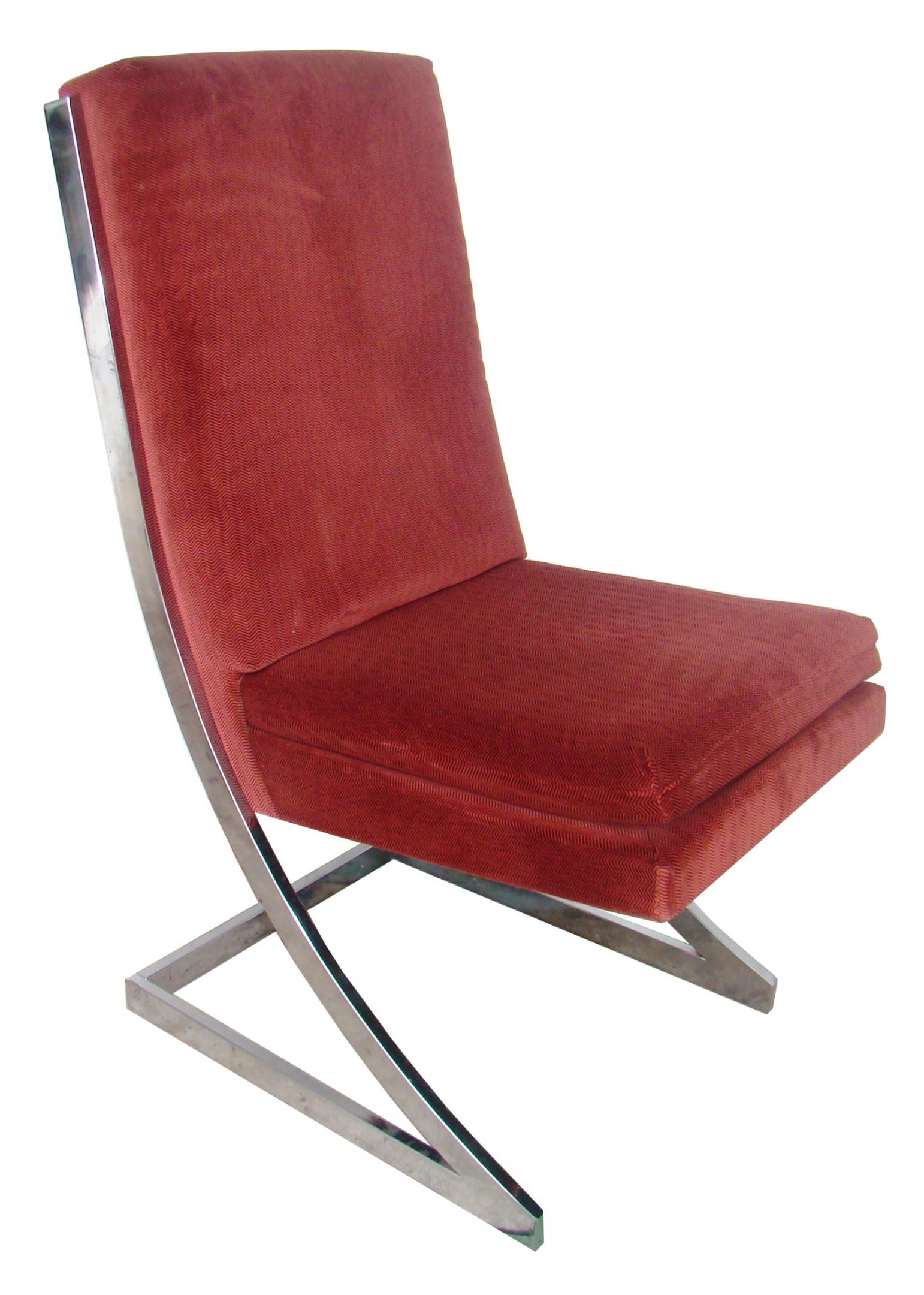 Set Of 4 Mid Century Modern Velour And Chrome Dining Chairs Modernism